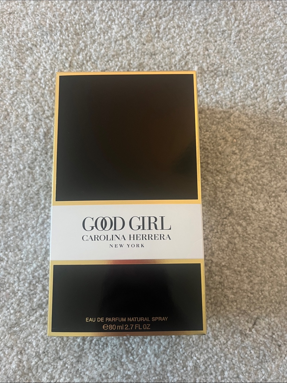 Carolina Herrera Good Girl Fragrance Box in Black and Gold with White Band